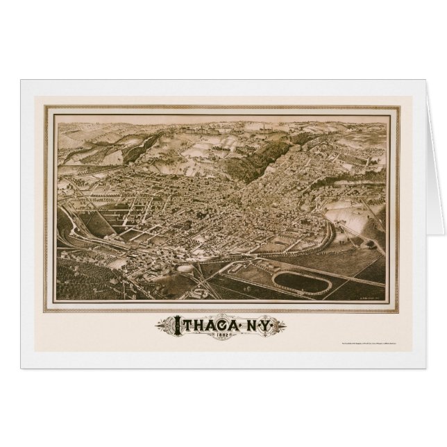 Ithaca panorama- karta för NY - 1882 Hälsningskort (Framsidan Horizontal)