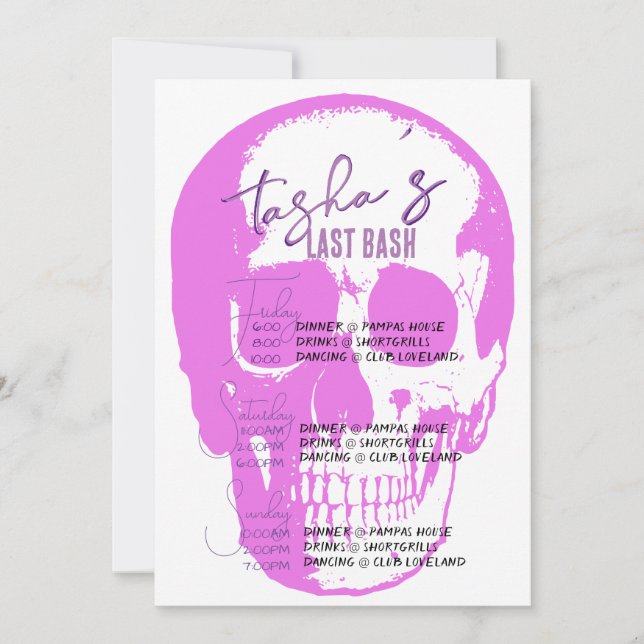 Itinerary för Bright Goth Skull Bachelorette Party Inbjudningar (Framsida)