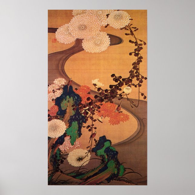 Ito Jakuchu Chrysanthemums by a Stream with Sten Poster (Framsidan)