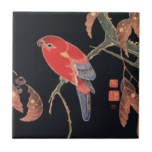 Ito Jakuchu Red Parrot på japansk konst Gren Kakelplatta