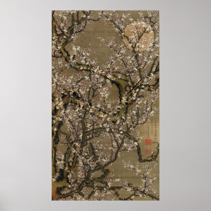 Ito Jakuchu White Plum Blommars och Måne Poster