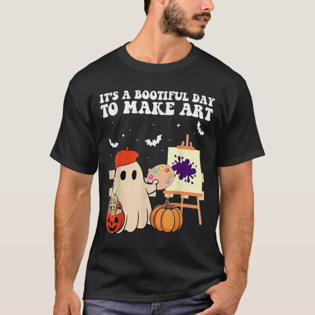 It's A Bootiful Day To Make Art Groovy Art Teacher T Shirt (Framsida)