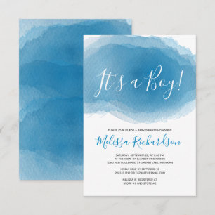 ITS A BOY Baby Shower Blue Watercolor Abstrakt Inbjudningar