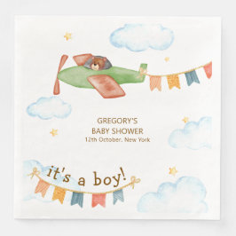 It's A Boy Bear Airplane Sky Baby Shower  Pappersservett
