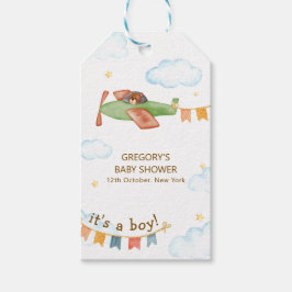 It's A Boy Bear Airplane Sky Baby Shower Presentetikett