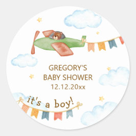 It's A Boy Bear Airplane Sky Baby Shower Runt Klistermärke