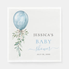 It's A Boy Blue Balloon Bow Greenery Baby Shower Pappersservett