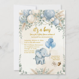 It's a boy blue balloon cute elephant baby shower  inbjudningar