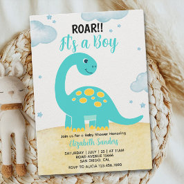 It's a Boy, Cute Watercolor Dinosaur Baby shower  Inbjudningar