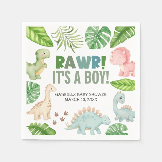 It's a Boy Dinosaur Baby Shower Pappersservett (Framsidan)