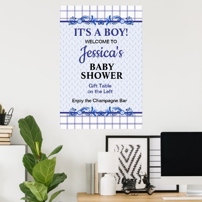 It's A Boy Elegant Blue Baby Shower Poster (Hemmakontoret)