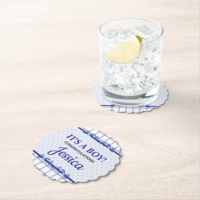 It's A Boy Elegant Blue Baby Shower Underlägg Papper (Insitu)