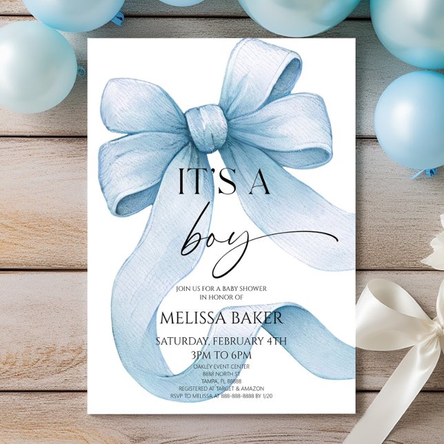 It's A Boy Elegant Blue Bow Baby Shower Inbjudningar (Skapare uppladdad)