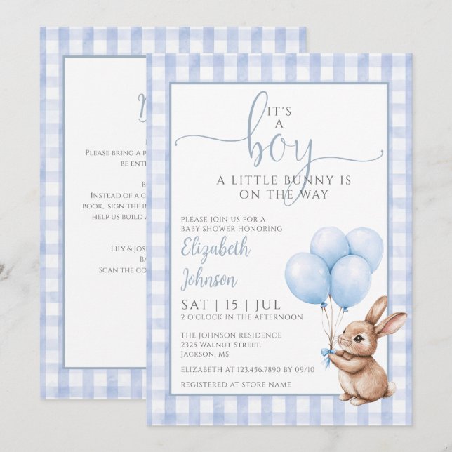 Its A Boy Little Bunny Blue Baby Shower All In One Inbjudningar (Fram/baksida)