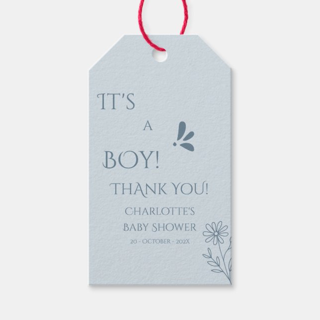 It's A Boy! Minimalism Pastel Blue Baby Shower Presentetikett (Framsidan)