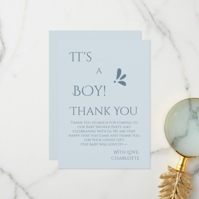 It's A Boy! Minimalism Pastel Blue Baby Shower Tack Kort (Fram/Back In Situ)