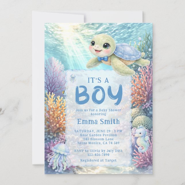 It's a Boy Under the Sea Turtle Boy Baby Shower Inbjudningar (Framsida)