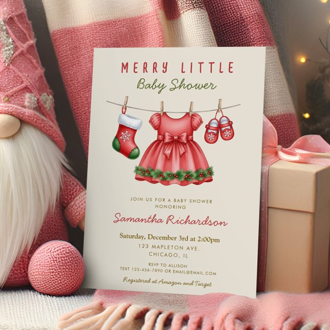 It's a Girl baby clothes Merry Little Christmas Inbjudningar (Skapare uppladdad)