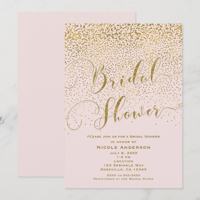 It's A Girl Baby Shower Blush Rosa & Guld Konfetti Inbjudningar (Fram/baksida)