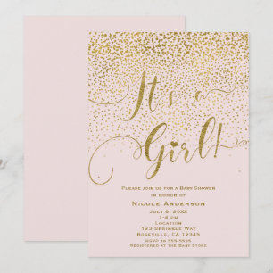It's A Girl Baby Shower Blush Rosa & Guld Konfetti Inbjudningar