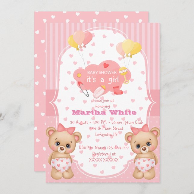 it's a girl Baby shower Invitation Inbjudningar (Fram/baksida)