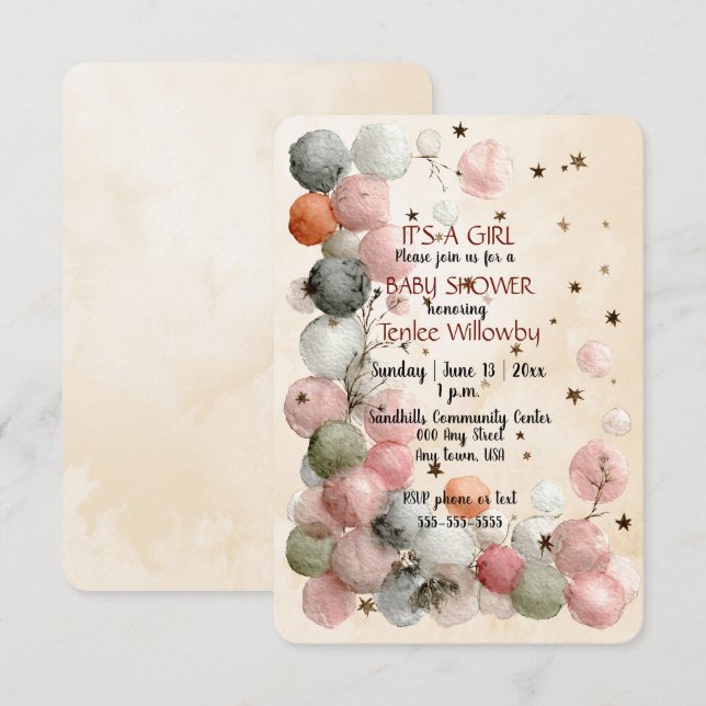 It's A Girl Baby Shower Invitation Inbjudningar (Fram/baksida)