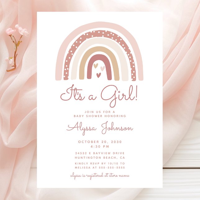 It's A Girl Boho Rainbow Barnrumsinbjudan Inbjudningar (Skapare uppladdad)