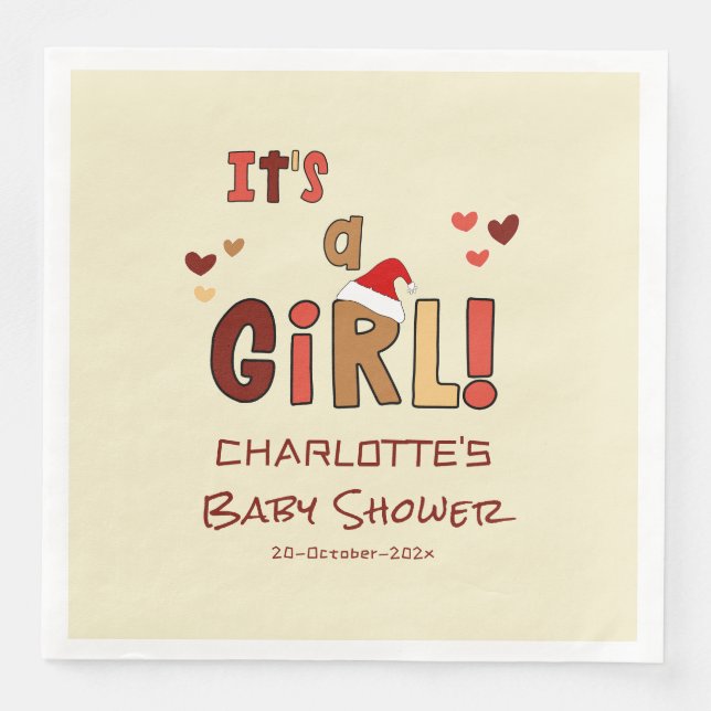 It's a Girl! Christmas Santa Hat Baby Shower Pappersservett (Framsida)