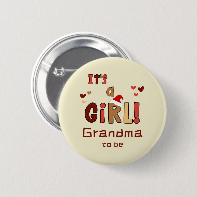 It's a Girl! Christmas Santa Hat Grandma-to-be Knapp (Framsida & baksida)