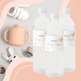 It's a Girl Cute handdraw butterflies Baby Shower  Vattenflaskor Etikett