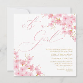 i'ts a Girl Floral Baby Shower Cherry Blossom Inbjudningar