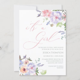 i'ts a Girl Floral Baby Shower pink and purple Inv Inbjudningar