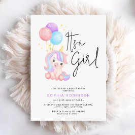 It's a Girl Magical Unicorn Baby Girl Shower Inbjudningar