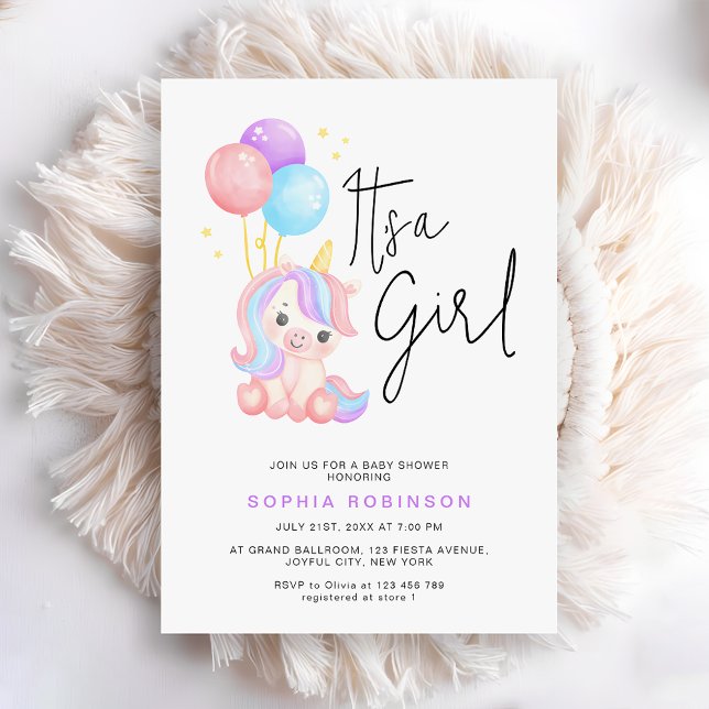 It's a Girl Magical Unicorn Baby Girl Shower Inbjudningar (Skapare uppladdad)