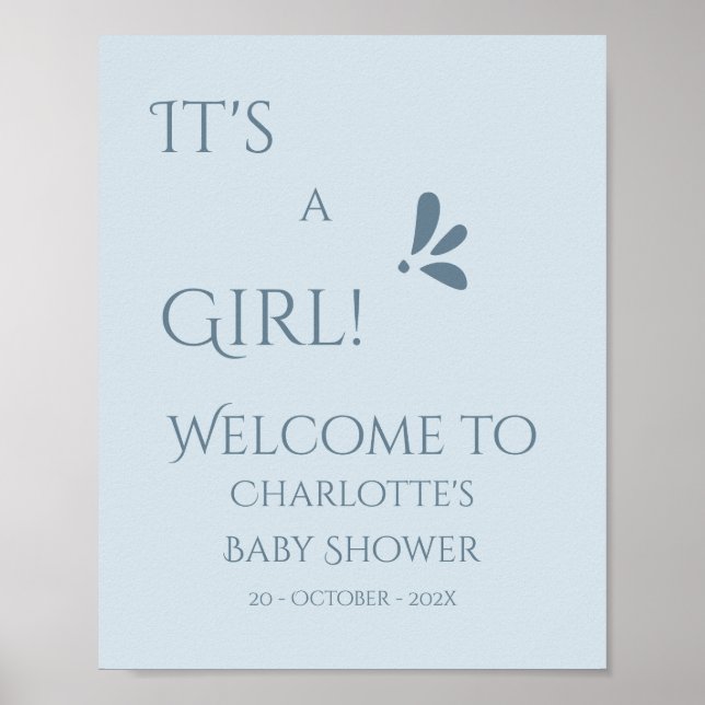 It's A Girl! Minimalism Pastel Blue Baby Shower Poster (Framsidan)