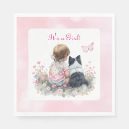 It's a Girl | Pink Baby and Puppy Baby Shower Pappersservett