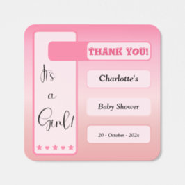 It's A Girl! Pink Gradient Cute Baby Shower Fyrkantigt Klistermärke