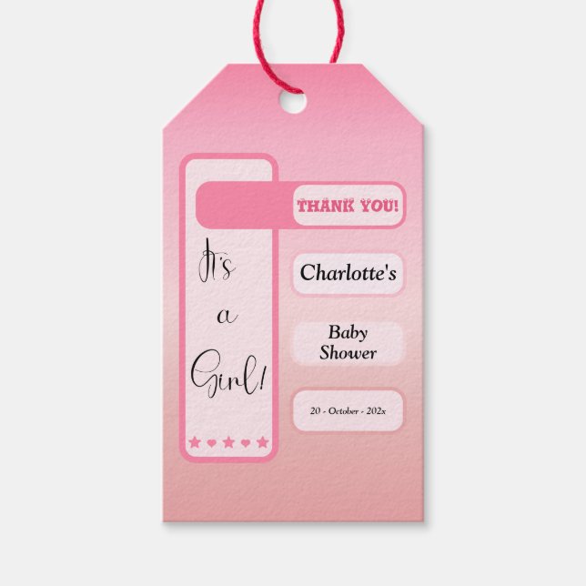 It's A Girl! Pink Gradient Cute Baby Shower Presentetikett (Framsidan)