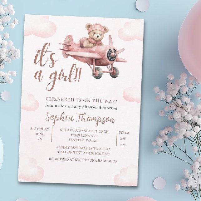 It's a Girl, Pink Teddy Bear Baby Shower Girl Inbjudningar (Skapare uppladdad)