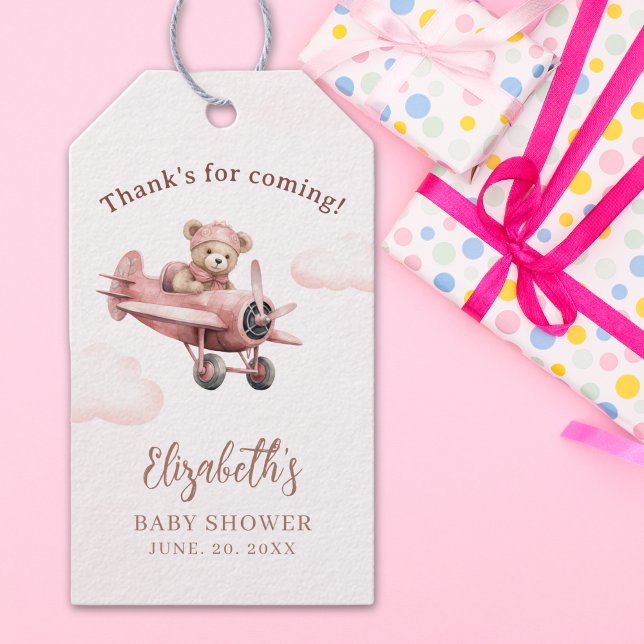  It's a Girl, Pink Teddy Bear Baby Shower Girl Presentetikett (Skapare uppladdad)