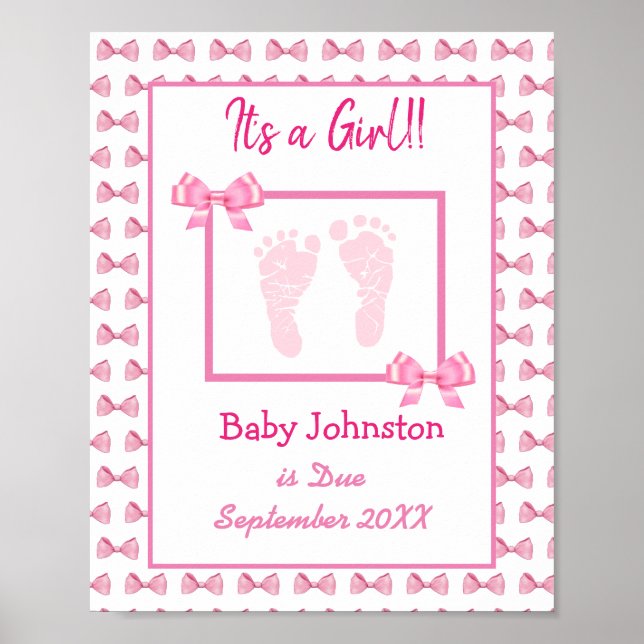 It's a Girl, Pregnancy Announcement Footprints Poster (Framsidan)