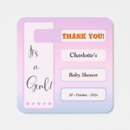 It's A Girl! Purple Gradient Cute Baby Shower Fyrkantigt Klistermärke