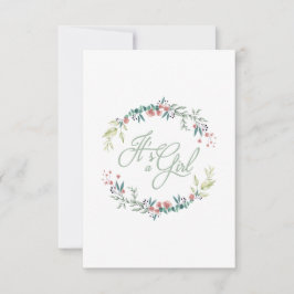 It's a Girl Quote in Pink Green on Floral Wreath Inbjudningar