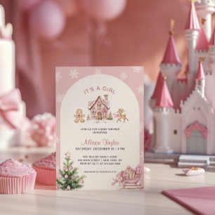It's A Girl Rosa Flickig Barnkalas Inbjudningar