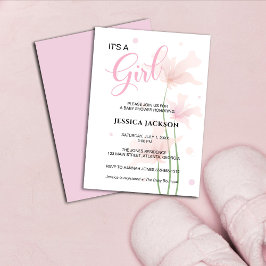 It's a Girl Soft Blush Pink Flowers  Inbjudningar