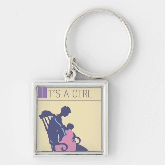 <It's a Girl> vid den Steve collieren Fyrkantig Silverfärgad Nyckelring (Framsidan)