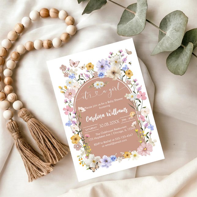 It's A Girl Wildflower Butterfly Baby Shower Inbjudningar (Skapare uppladdad)
