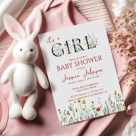 It's a Girl with Spring Flowers Baby Shower Inbjudningar