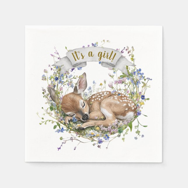 It's a girl Woodland Baby Shower Pappersservett (Framsidan)