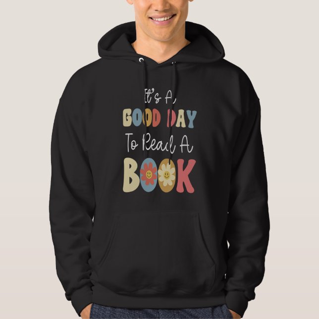 It's A Good Day To Read A Book Retro Groovy Librar Hoodie (Framsida)